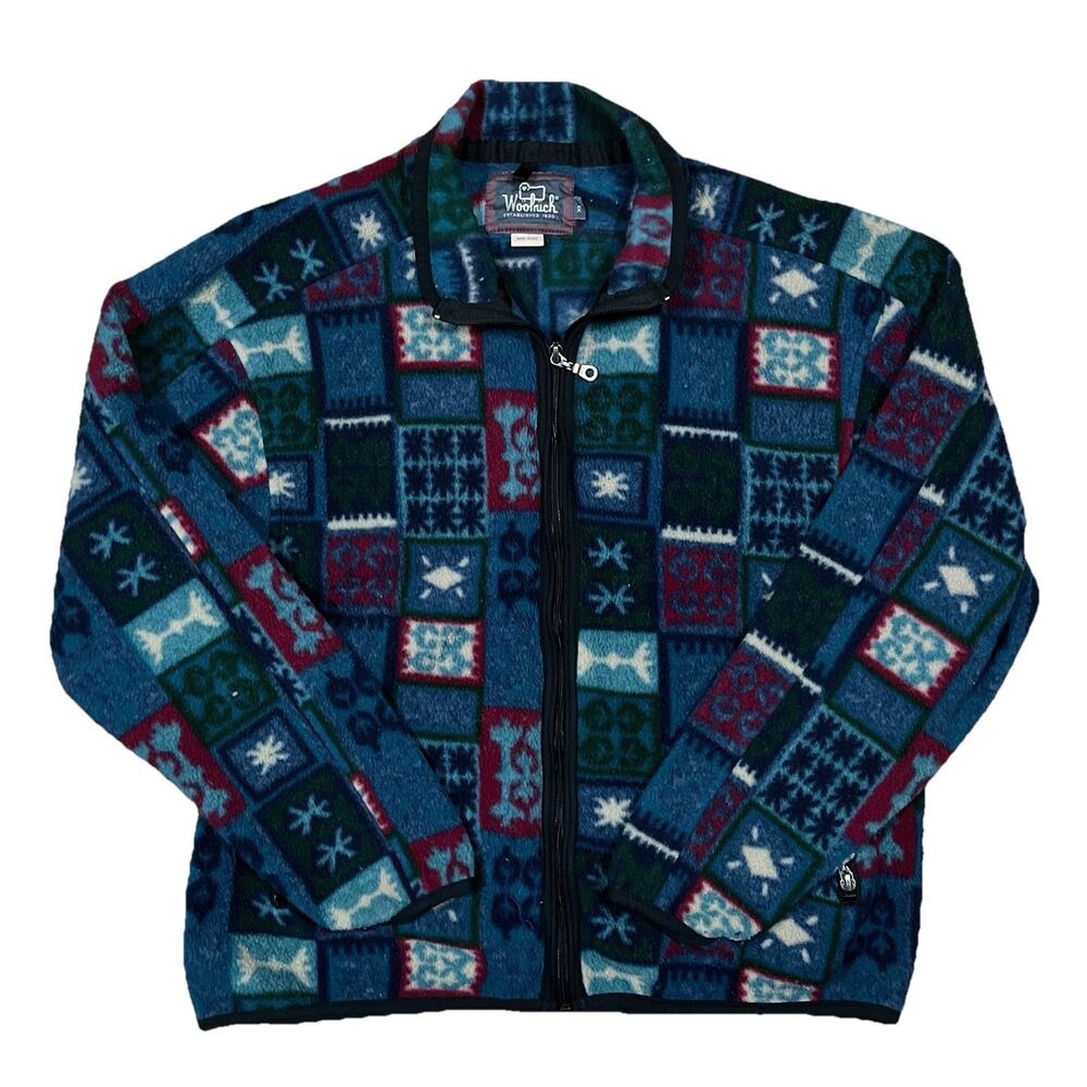 Vintage Woolrich Womens XL Full Zip Fleece USA Made 90s Abstract Geometric